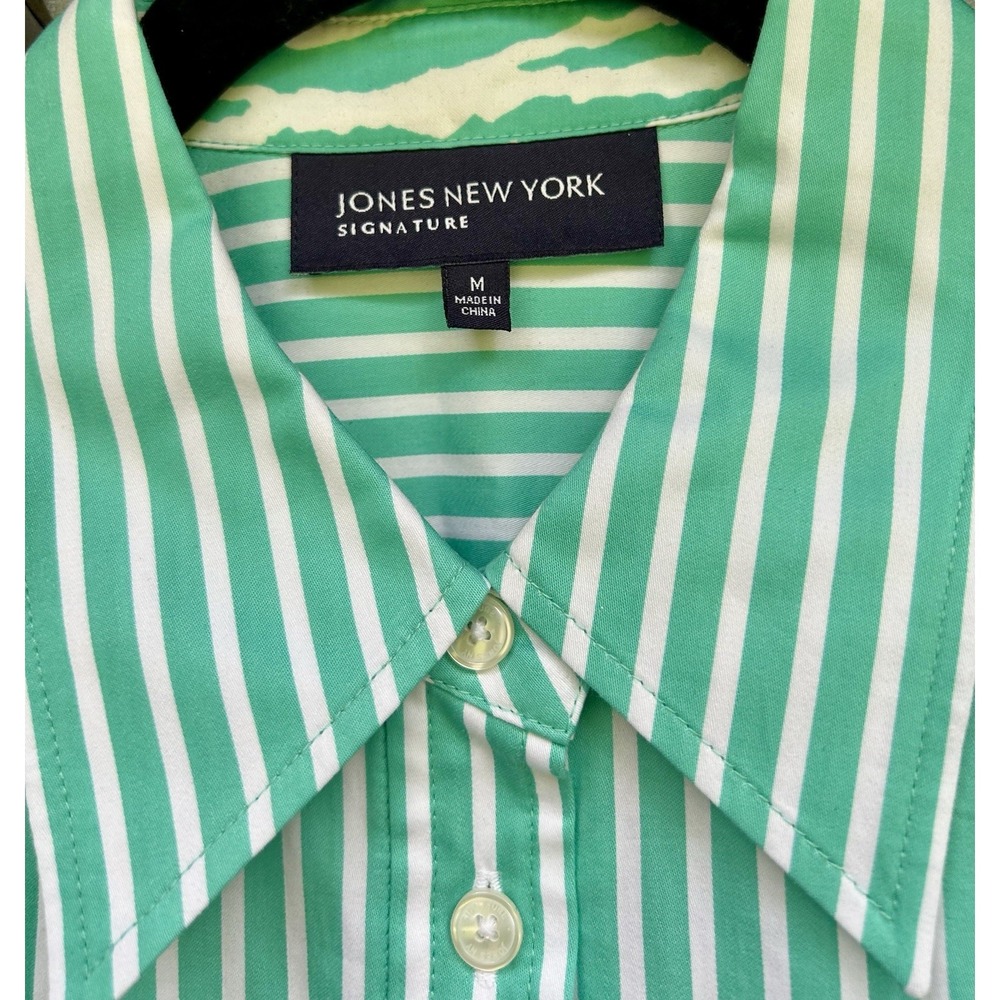 Jones New York Signature NWT Seafoam Green White Striped Button Shirt Medium M - Picture 5 of 11